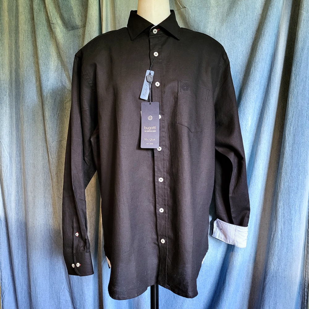Bugatti Black Casual Button Down Shirt Long Sleeve